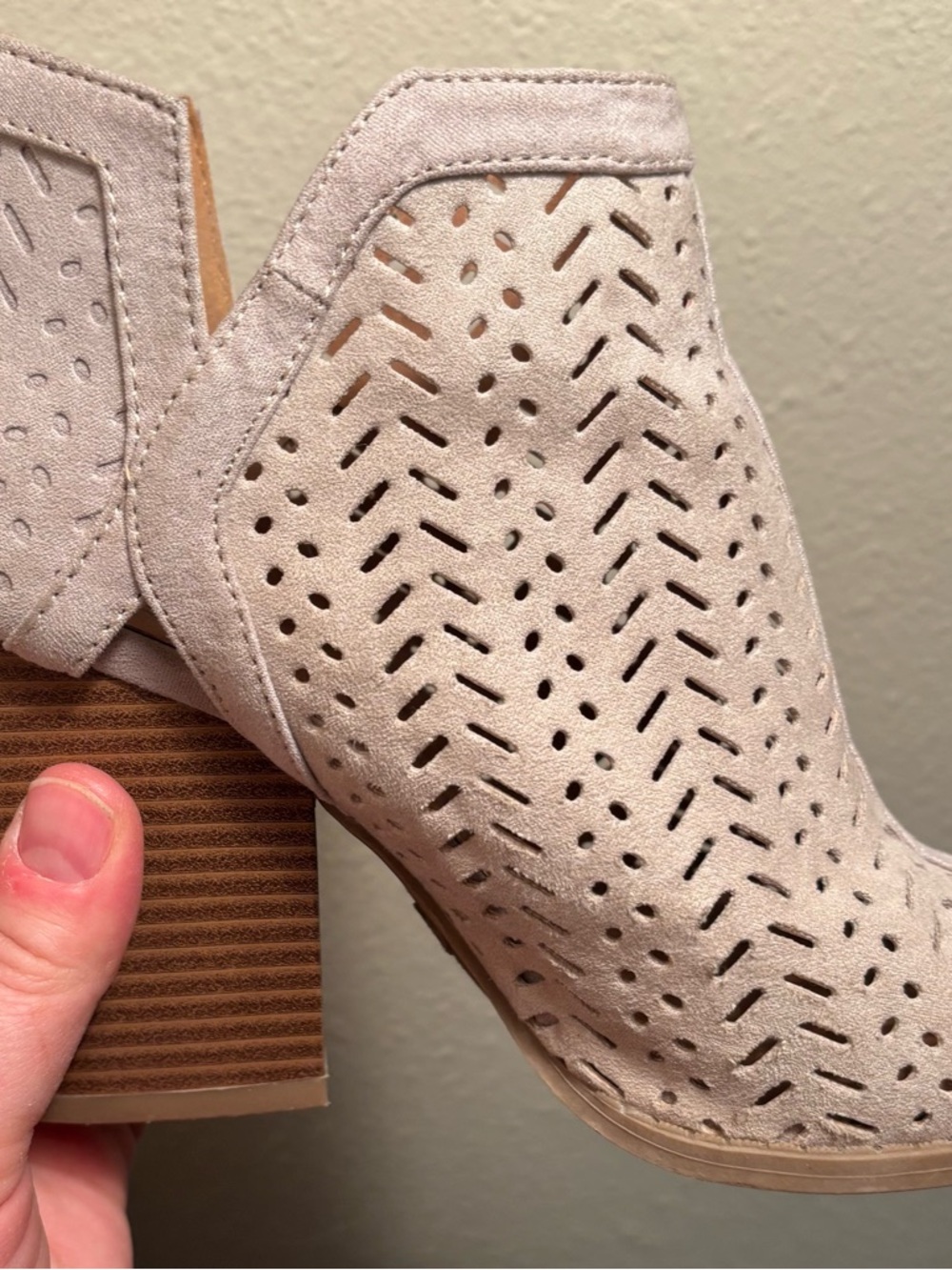 Women's (beige) Suede Peep-Toe Ankle Booties - Picture 4 of 11